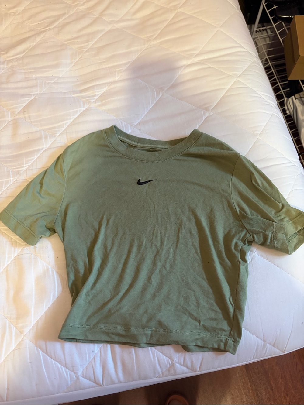Nike Olive Green Cropped Crew T-Shirt with Black Swoosh